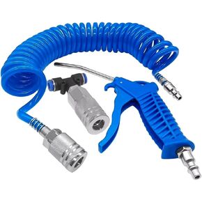 Air Blow Gun Kit, with Air Blow Gun and 16ft(5 Meter) Long PU Air Hose, 4×6mm(Blue), for Air Compressor, Heavy Duty Air Duster Blow Cleaning for Truck Semi Trailers