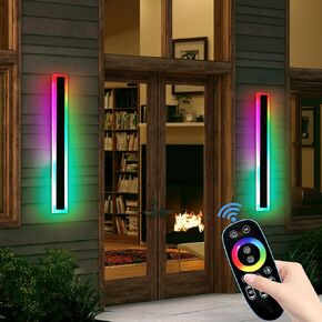 2 Pack 31.4inch Modern Outdoor Wall Lights, RGB Dimmable LED Wall Sconce Light with Remote Control, 10 Colors, 5 Modes, IP65 Waterproof Exterior Light Fixture for Porch, Patio, Garage