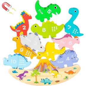 Montessori Dinosaur Stacking Toys - Magnetic Dinosaur Blocks, Matching & Sorting & Balance Board Game for Kids, Numbers 1-10 Learning Toys for 3 4 5 Year Old, Educational Gifts for Boys Girls Birthday