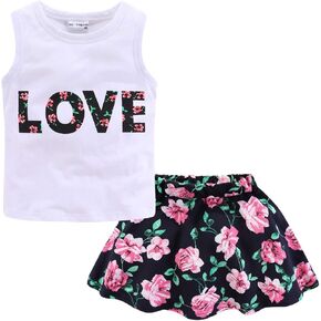 Mud Kingdom Girls Skirt Set Sleeveless Cute Floral Summer Casual