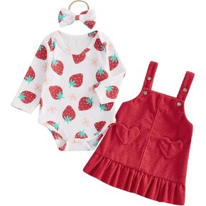 Valentines Baby Girl Outfit My first Valentines Romper Onesie+Love Heart Overalls Dress Valentines Day Clothes