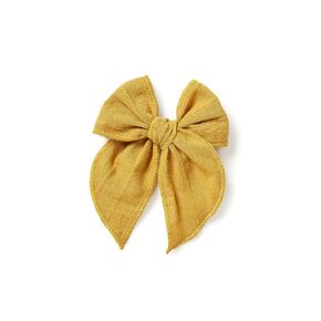 Little Poppy Co. Bows Handmade Claire Bow - Solid Embroidered Stripe, Premium Stylish Accessories for Girls & Babies (Mustard, Original Clip)