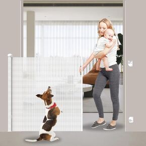 Extra Wide Retractable Baby Gate, 42 "Tall,Extends up to 118" Wide,Easy to Open Retractable Baby Gates for Doorways, Deck,Porch,Hallways,Patio,Indoor/Outdoor-No Drilling Dog Gate Mesh Baby Gate-White