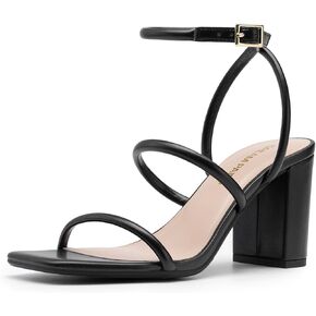 DREAM PAIRS Women Heels Chunky Square Open Toe Strappy Ankle Strap Block High Heeled Sandals for Dressy Wedding Comfortable Shoes
