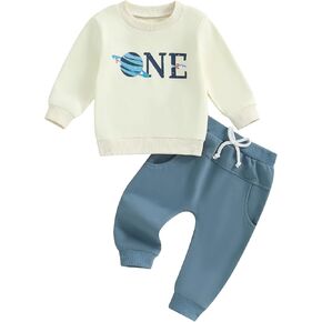Baby Boy First Trip Around the Sun Birthday Outfits Long Sleeve One Space Shirt Jogger Pants 1St Birthday Clothes