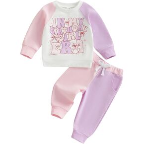 SAYOO In My Birthday Era Outfit Toddler Letter Birthday Girl Sweatshirt Pullover Contrast Color Jogger Pants Fall Clothes