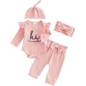 Newborn Infant Baby Girl Outfit I Am New Here Romper Infant Letter Print Onesie Baby Girl Coming Home Clothes