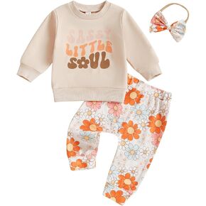 Karuedoo Toddler Baby Girl Clothes Letter Print Long Sleeve Sweatshirt Top Floral Pants Headband Set 3Pcs Fall Winter Outfits