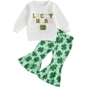 Toddler Bell Bottom Outfits Girl Fall Winter Flare Pant Sets Baby Long Sleeve Pullover Sweatshirts Top