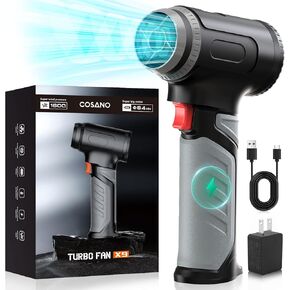 COSANO Turbo Dryer Blower for Cars - 760W High-Power 64MM Motor, 1600G Thrust - Stepless Speed Control - Electric Cordless Leaf Blower with Silicone Handle