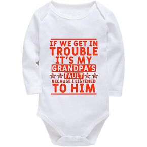 If We Get In Trouble It's My Grandpa's Fault Baby Clothes Long Sleeve Infant Romper White