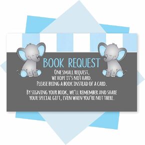 25 Book Request Baby Shower Guest Book Alternative - Baby Elephant Baby Shower Invitation Inserts, Books For Baby Shower Request Cards, Bring A Book Instead Of A Card, Baby Shower Book Request For Boy
