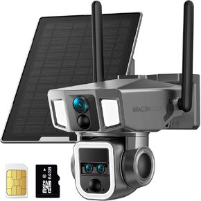 Dragon Touch 4K 4G LTE Security Camera, Wireless Outdoor Solar Home Surveillance Camera, Cellular 4G or Wi-Fi Duo-Mode, 10x Optical Zoom, AI Tracking, Pan and Tilt, SIM Card and 64GB SD Card