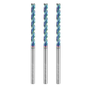 HARFINGTON 3pcs Spiral Router Bit 1/8" Cut Dia 1/8" Shank Up Cut Solid Carbide Diamond-Like Carbon Coat 3 Flutes CNC End Mill Bits for Aluminum Copper Metal (1-1/4" Cut Length 2-1/2" Long)