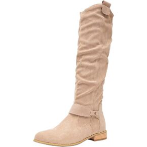 getmorebeauty Women's Winter Boots Knee High Boots Flat Suede Side Zipper Thigh High Boots