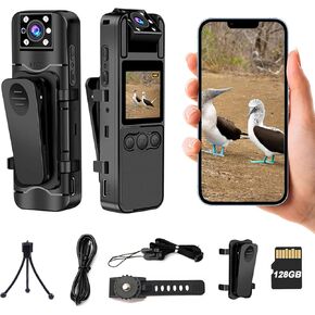 4K Ultra HD Body Camera مع تسجيل الصوت والفيديو ، وكاميرا الجسم مع بطاقة 128 جيجابايت ، وتسجيل بطارية 6 ساعات ، و 180 درجة عدسة قابلة للتدوير ، والرؤية الليلية. كاميرا يمكن ارتداؤها للأنشطة الداخلية والخارجية.