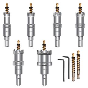 6PCS Metal Hole Saw Kit, 5/8"-1-3/8" Inches TCT Hole Saws for Hard Metal, Metal Carbide Hole Saw, Heavy Duty Hole Cutter for Metal, Stainless Steel, Iron, Wood