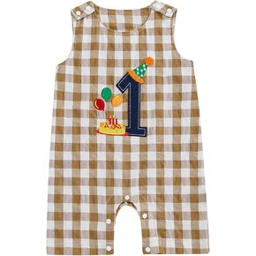 Baby Boy Birthday Outfit Sleeveless 1st Embroidery Birthday Romper Jumpsuit Cute One Piece Cake Smash Outfits