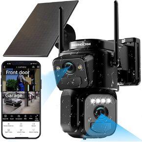 BEENOCAM Dual Lens 4K Solar Security Camera Wireless Outdoor, 2.4g WiFi, 360°PTZ Dome Cam and 110° Bullet Cam 2-in-1 for Home Security with Color Night Vision,2-Way Audio, Light Alarm, IP66