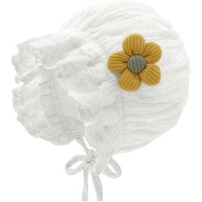Baby Girls Bonnet Ultra Soft Breadable Bonnet Cap مع قبعات قابلة للتعديل من الأزهار ثلاثية الأبعاد من 0 إلى 12 شهرًا