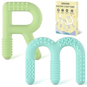 ERKOON Sensory Chew Toys for Autistic Children, 2 Pack Silicone Chewy Tube Oral Motor Tools for Sensory Kids with Autism, Biting, ADHD, SPD, Chewies with Special Needs, Teething Sticks Toys
