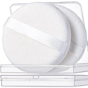 Teenitor 2pcs Powder Puff, 4.13 Inch Powder Puff for Body Powder, Body Powder Puff Large Powder Puff Loose Powder Puffs Soft Velour Body Powder Puff and Container White