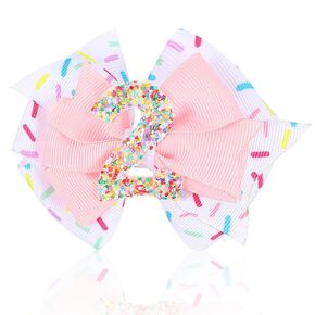 Birthday Pink Bow Hair Clips for Baby Girls, 1st to 3th Birthday Party Hair Bow, Confetti Ice Cream Hair Accessories for Girls Kids for Birthday Celebrations, Photo Props (2)