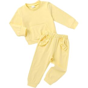 YOUNGER TREE Toddler Girl Fall Outfits Long Sleeve Sweatsuit Top and Sweatpants Set Baby Girl Winter Clothes Ruffle Pockets