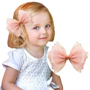 Pink Hair Bows for Girls Cute Sweet Tulle Alligator Hair Accessories First Communion Hair Clips for Baby Teen Women School Daily Wearing Wedding Party Decoration