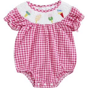 Amiblvowa Baby Girl 1st Birthday Outfit Sleeveless Embroidery Smocked Romper 1 Year Old Smash Cake Clothes