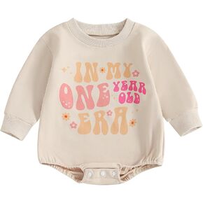 DuAnyozu First Birthday Girl Outfit Baby Sweatshirt Romper Fall Long Sleeve Bodysuit In My One Year Old Era Shirt Clothes