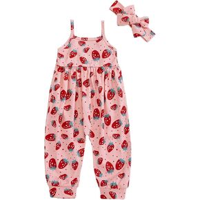 Little Kids Toddler Baby Girls Outfit Strawberry Print Jumpsuit Sleeveless Strappy Romper Overall Pants Spring Summer Clothes