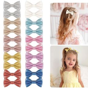 20Pcs Glitter Baby Hair Clips Sequins Toddler Girl Hair Accessory 2.75inches Bling Hair Clips (No Lose Glitters)