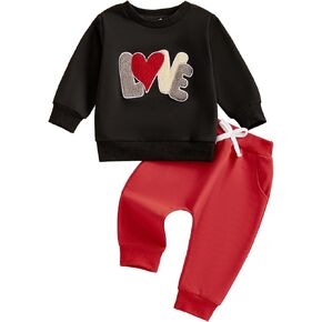 Infant Toddler Baby Boy Valentines Day Outfit Love Sweatshirt Long Sleeve T-Shirt Tops Pants Set Fall Clothes