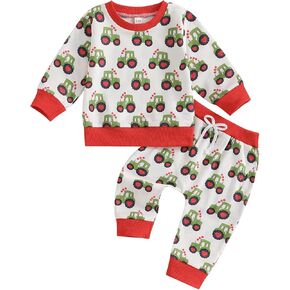 NZNDSHD Toddler Baby Valentines Day Outfit Boy Lover Tractor Long Sleeve Sweatshirt Jogger Pant Set Infant Fall Clothes