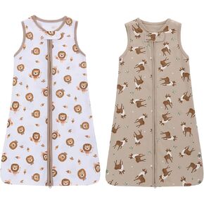 2 Pack Baby Sleep Sack 100% Cotton Soft Breathable Baby Wearable Blanket TOG 0.5 Toddler Sleeping Bag (Deer + Lion, L)