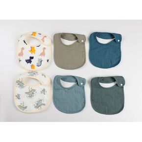 Baby Bibs Set, 6 Muslin Cotton Bibs with Dinosaur and Animal Prints