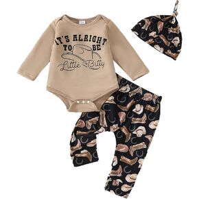 Newborn Baby Boy Western Clothes It's Alright To Be Little Bitty Romper Cowboy Hat Pants Set Infant Country Outfit