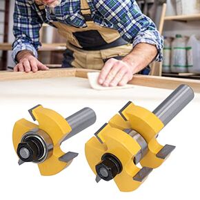 Tongue and Groove Router Bits Set, 2 Pieces of 1/2 Inch Shank Diameter Router Bit T Shape 3 Teeth 2 Bearing Wood Milling Cutter for DIY Projects Joint Woodworking Tool