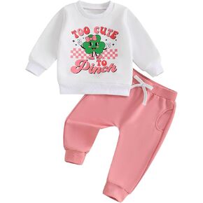 St. Patrick Day Baby Girl Outfit Clover Letter Long Sleeve Sweatshirt Top Elastic Pants Toddler Baby Girl Clothes