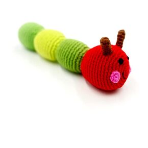 Pebble | Handmade Red Caterpillar Rattle | Crochet | Fair Trade | Pretend | Imaginative Play | Woodlands | Rattle | Machine Washable