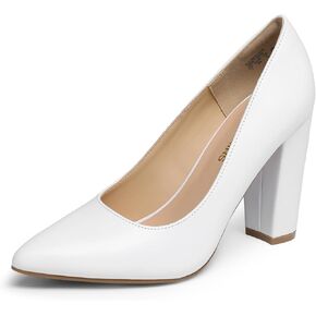 DREAM PAIRS Women's High Chunky Block Heels Closed Pointed Toe Slip on Women Pumps Wedding Party Work Comfortable Dress Shoes for Women
