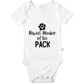 Newest Member of the Pack Bodysuit, Baby Boys Girls Cotton Romper Jumpsuit Outfits Short-Sleeve 0-24 Months