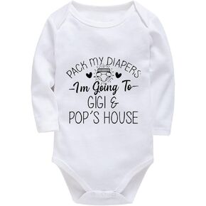 Pack My Diapers I'm Going To Gigi And Pop's House Newborn Clothes Long Sleeve Baby Bodysuit Infant Romper