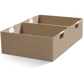 Foldable Fabric Storage Cubes, 2 Packs Cloth Storage Baskets with Wooden Handles, Collapsible Shelf Closet Organizer Bins, Rectangular Storage Boxes for Decor (Coffee Color)