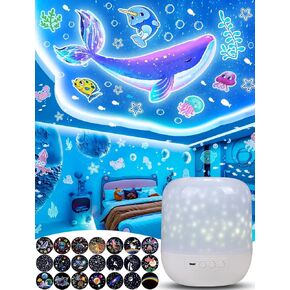 21 Sets of Films, Projector Night Light for Kids, Light Projector for Kids Room, Ceiling, Star Galaxy Projector with 360° Rotation Dimmable for Baby Girls, Birthday, Christmas, Nursery, Room Decor