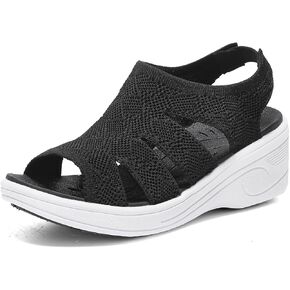 Womens Wedge Sandals Platform Walking Sandals Open Toe Ankle Elastic Strap Casual Comfortable Summer Dressy
