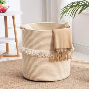 Large Woven Rope Storage Basket, Baby Nursery Hamper for Toy&Clothes, Boho Laundry Hamper for Living Room, 15.7 inchx16.9 inch