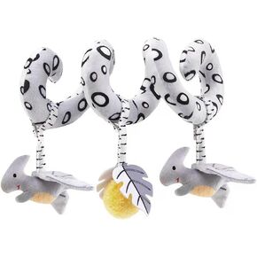 Baby Black and White Hanging Toys for Stroller and Car Seat, High Contrast Sensory Plush with Rattle & Squeaker, BPA-Free, Soft Developmental Toy for Newborns & Infants (Dinosaur)