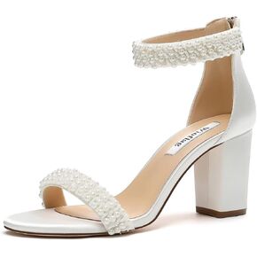 Block Heel Wedding Sandals Pearl Heels Open Toe Wedding Shoes for Bride Bridal Shoes